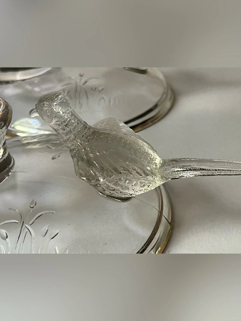 Clear Glass Bird Candle Holders with Gold Trim - Pair-by Jeanette Glass